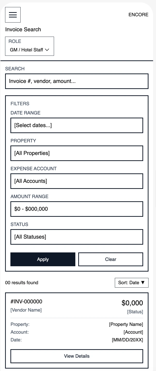 Invoice Search - Mobile
