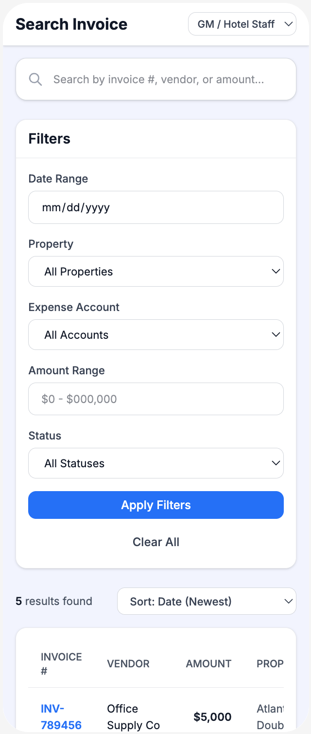 Invoice Search — Mobile