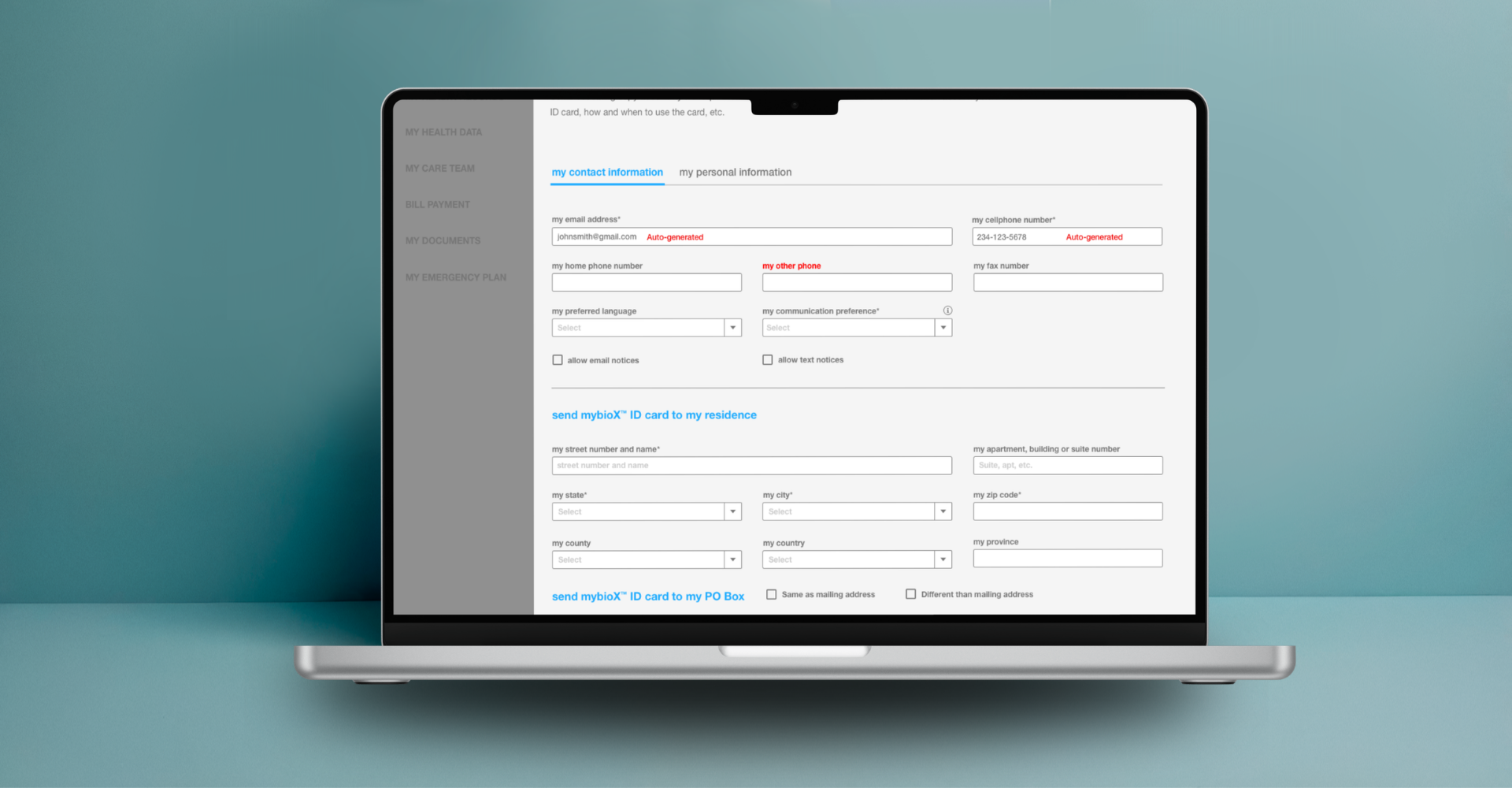 mybioX — Patient Portal on MacBook