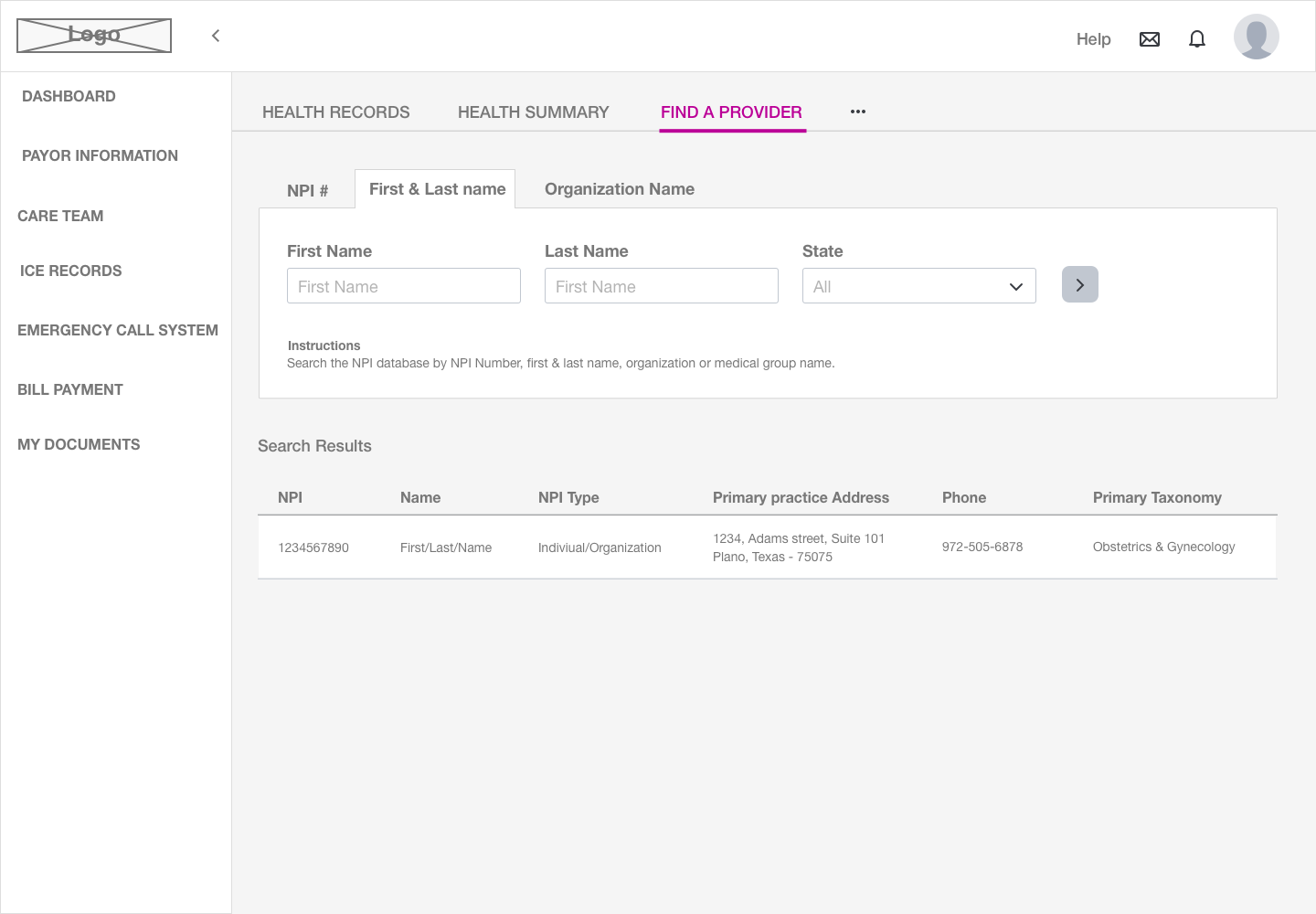 Find a Provider — Name Search