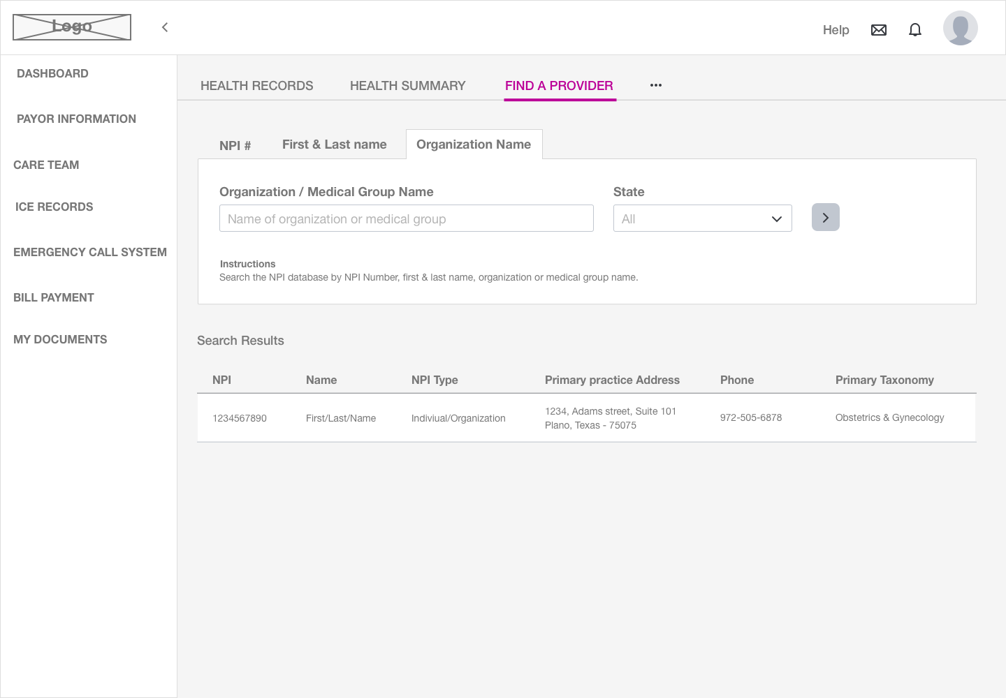 Find a Provider — Organization