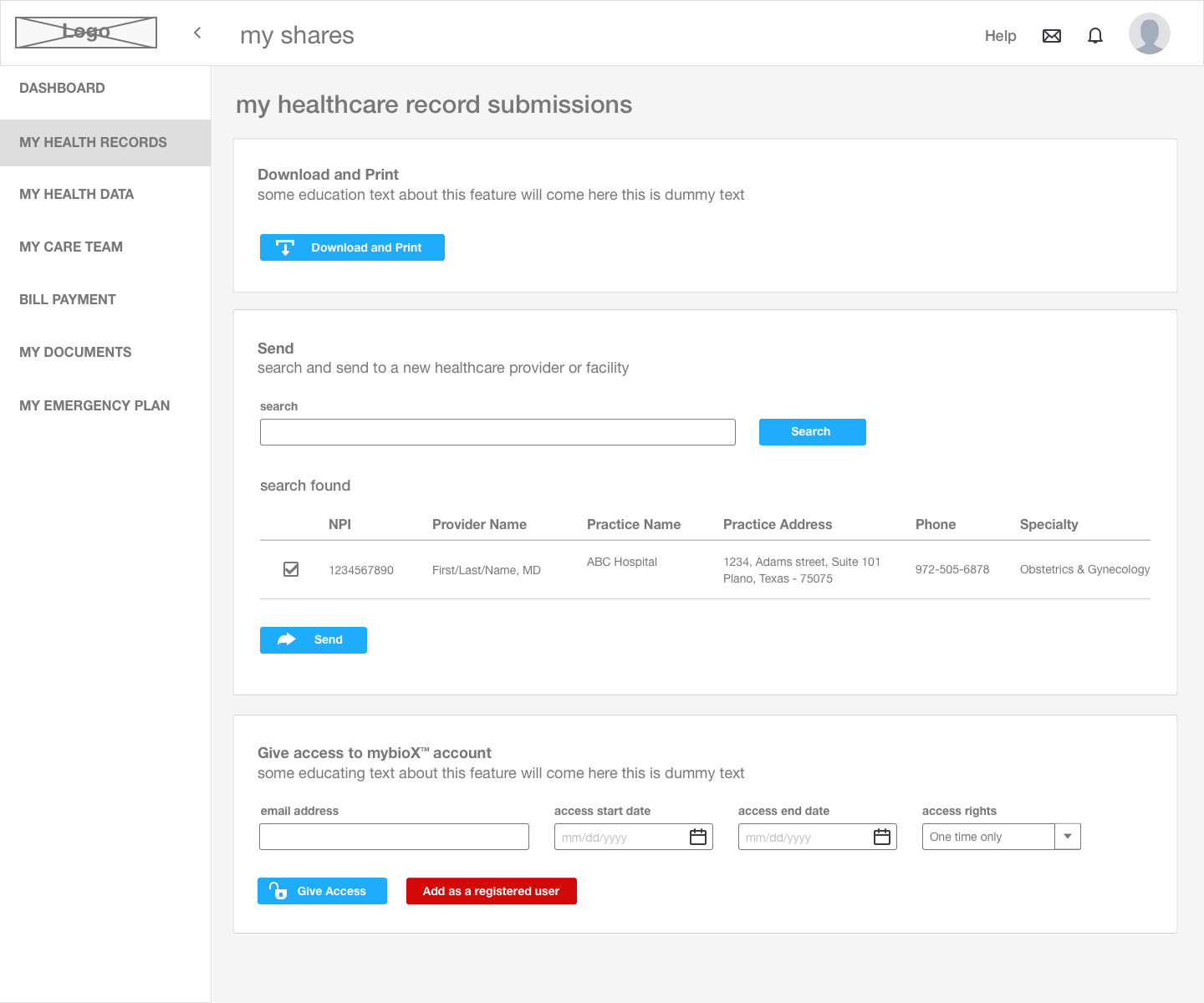 My Medical Records — Download & Send