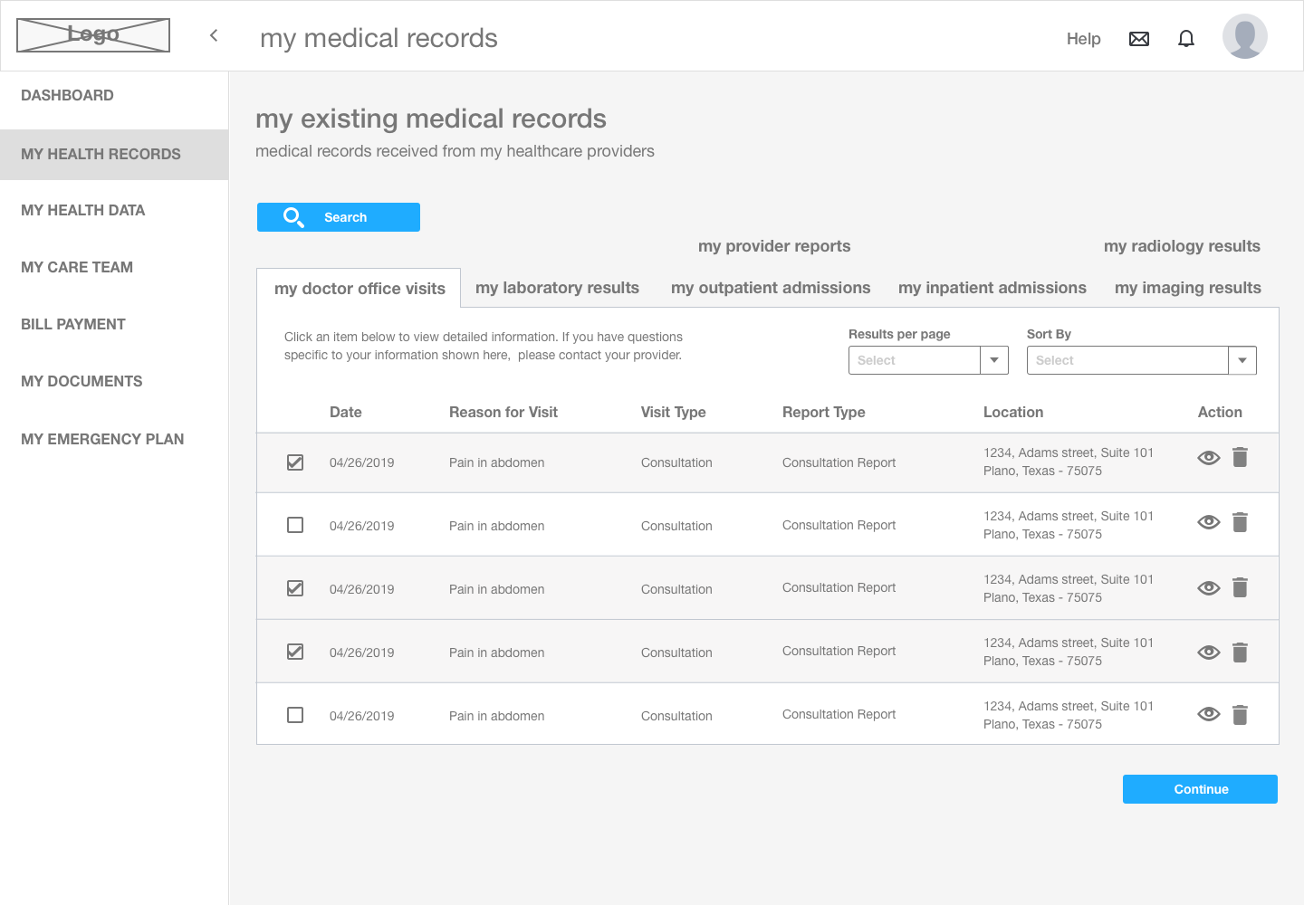 My Medical Records — View